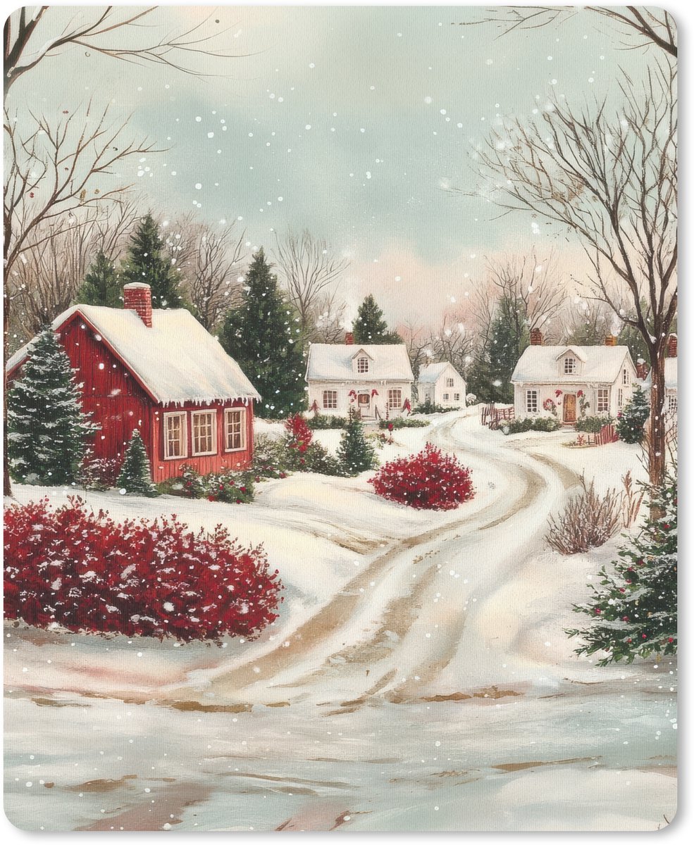 Muismat 19x23 cm - Mousepad Kerstsfeer - Landelijk - Rood - Muismatten