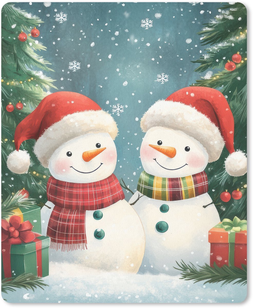 Muismat 19x23 cm - Mousepad Sneeuwpop - Kerstsneeuw - Groen - Rood - Muismatten