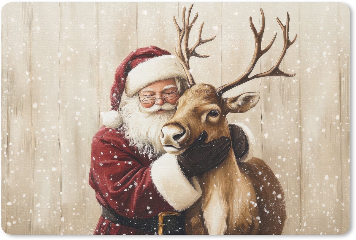 Muismat 27x18 cm - Mousepad Kerstman - Rendier - Sneeuw - Kleurrijk - Muismatten