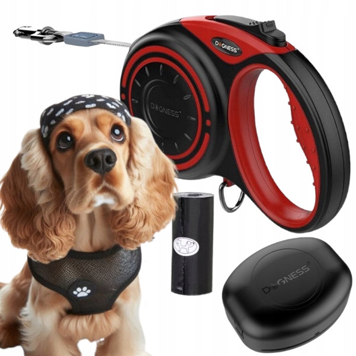 Dogness Automatische Hondensnoer 4m (M) met Poepzakjeshouder tot 20kg