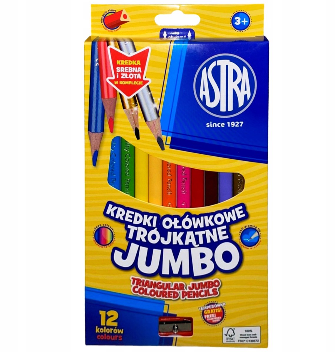 Astra Dikke Kleurpotloden Jumbo 12 Stuks met Puntenslijper