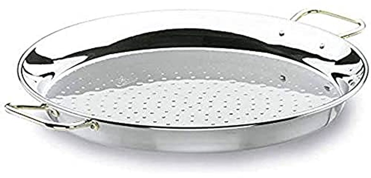 Paella Pan 42 cm van Roestvrij Staal met Gouden Handgrepen