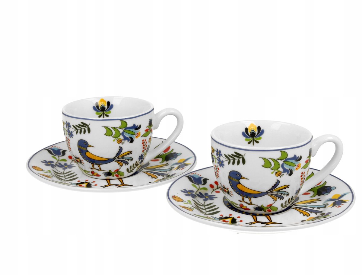 Duo Porseleinen Espressokopjes met Schotels - Kaszubski Vogel - 2x90ml