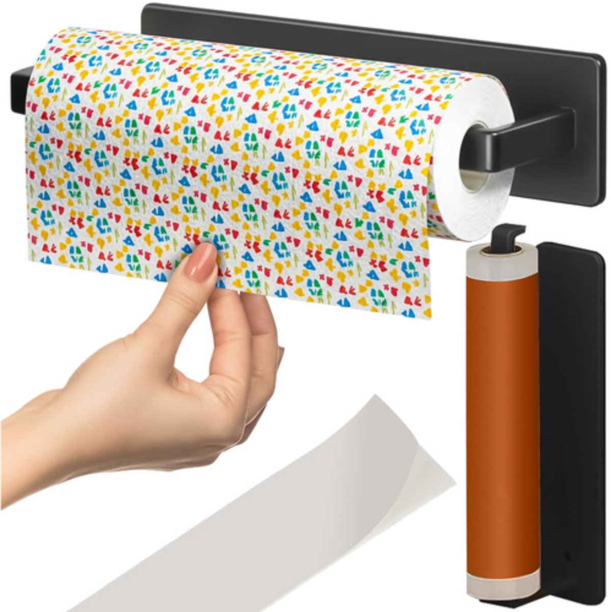 Ruhhy Keukenrolhouder 25 cm – Zwarte Metalen Hanger voor Keuken & Badkamer – Montage Zonder Boren of Schroeven