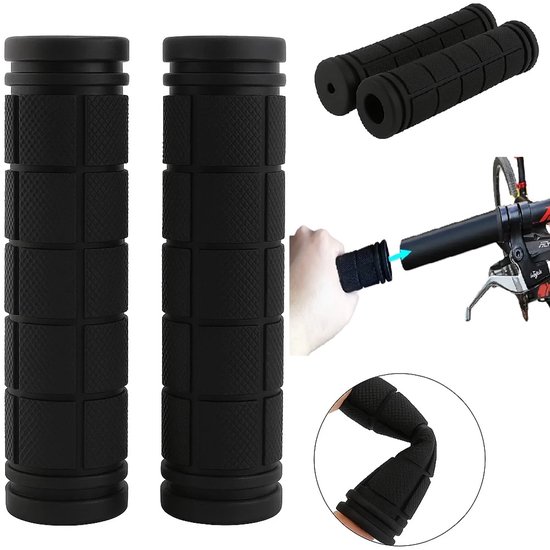 1 paire de poignées de guidon pour vélo – Poignées ergonomiques antidérapantes en caoutchouc souple – Confortables et adaptées aux vélos, VTT et BMX – Longueur : 115 mm, diamètre : 22 mm – Zwart – Amortissantes et durables