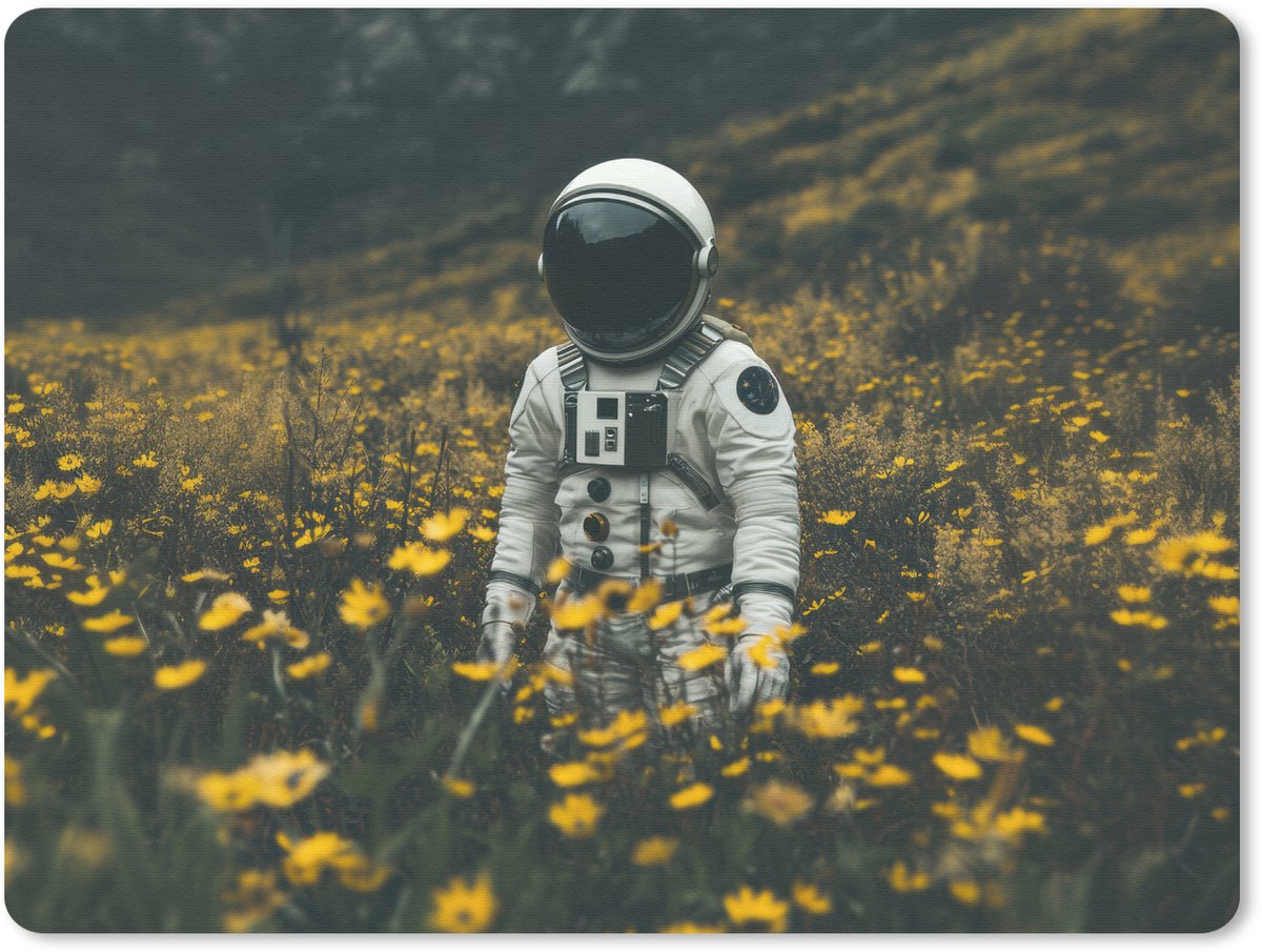 Muismat 23x19 cm - Mousepad Astronaut - Bloemen - Veld - Geel - Muismatten