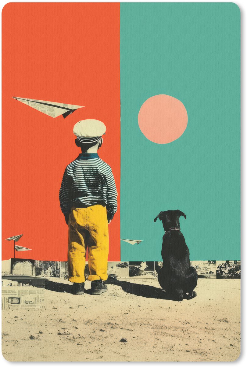 Muismat 18x27 cm - Mousepad Retro - Jongen - Hond - Rood - Groen - Muismatten