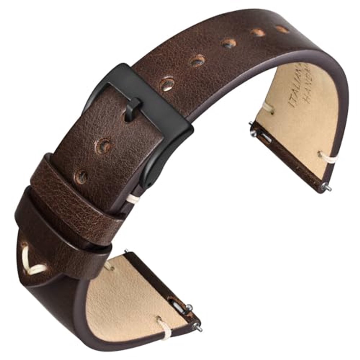Vintage horlogebandje voor dames en heren, Italiaans retroleer, snel verwisselbaar, 18 mm, 20 mm, 22 mm