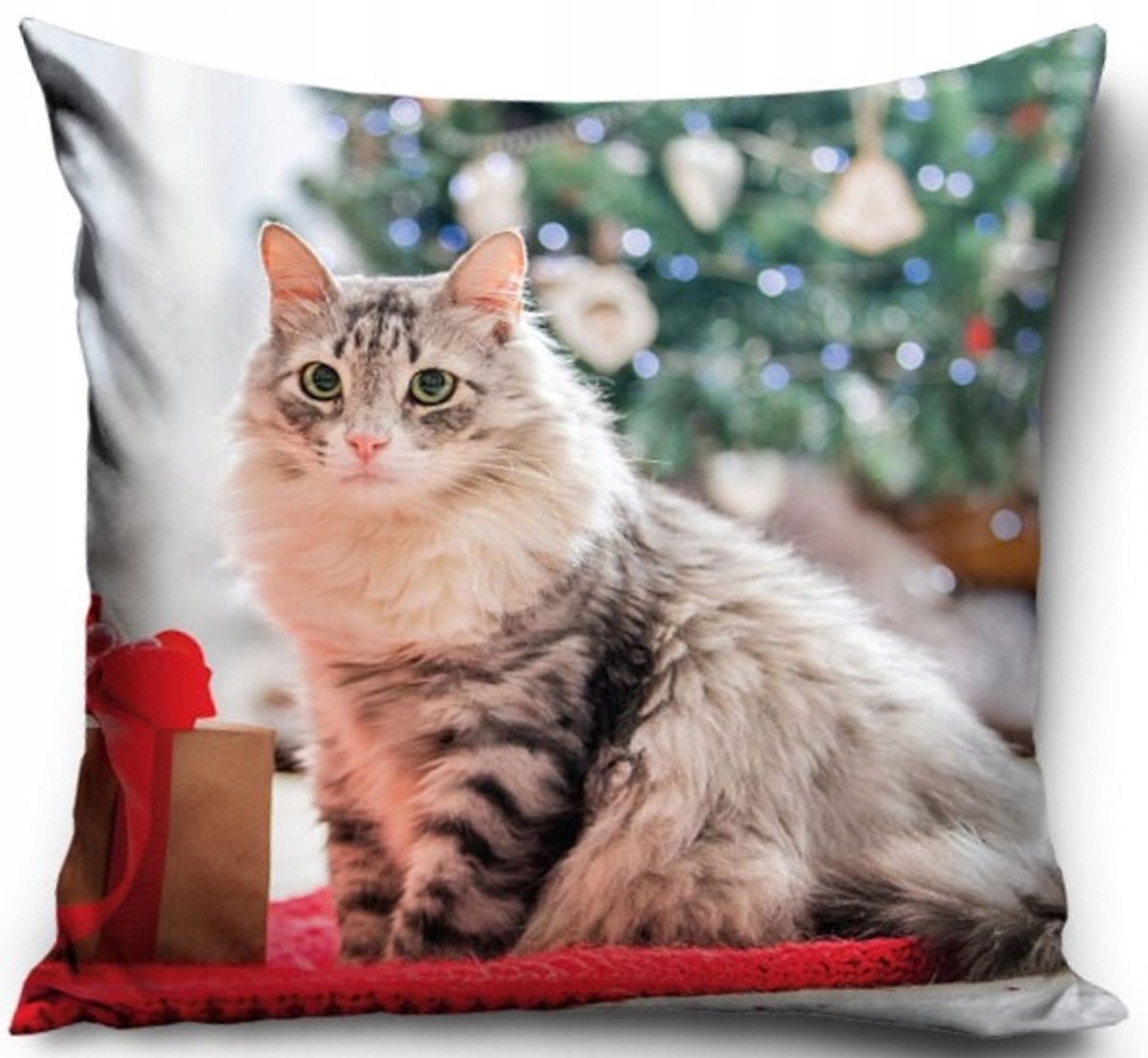 Kerst Kussenhoes 40x40 cm - Gezellig Velvet Cat & Kerstboom Design