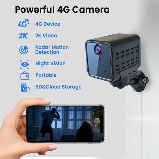 Mini-bewakingscamera 4G met Nachtzicht en Radar Bewegingsdetectie voor Binnen en Buiten van Merkloos — afbeelding 4