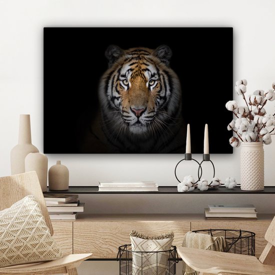 Toile - Tigre - Zwart - Animaux - Décoration murale - 90x60 cm - Peinture sur toile - Toile canvas