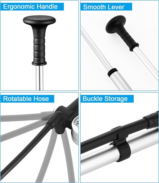 Hogedruk Schokpomp 300 PSI - 2-in-1 Vork- en Fietsbandpomp met Manometer — afbeelding 3