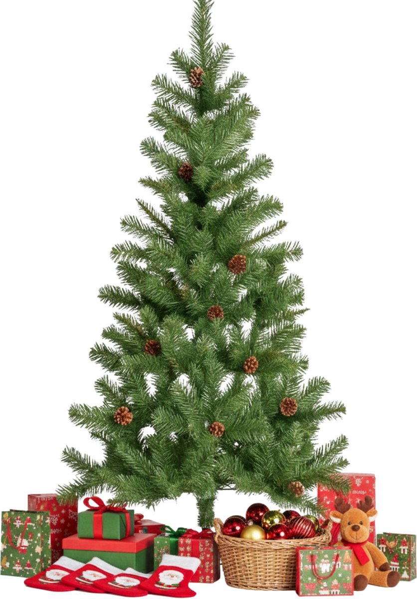Lomera Kunstkerstboom 210 CM - Grote Kunstkerstboom - 980 Toppen Kerstboom - Metalen Standaard Kerstboom - Kerstboom Zonder Naalden - Duurzame Kerstboom - Kerstboom met 56 Dennenappels - Kerstboom - Denneboom - Kerst Boom