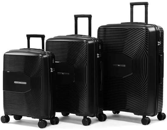 Set de valises Milanoro 3 pièces - Polypropylène léger - Zwart - Roues 360 ° & serrure TSA