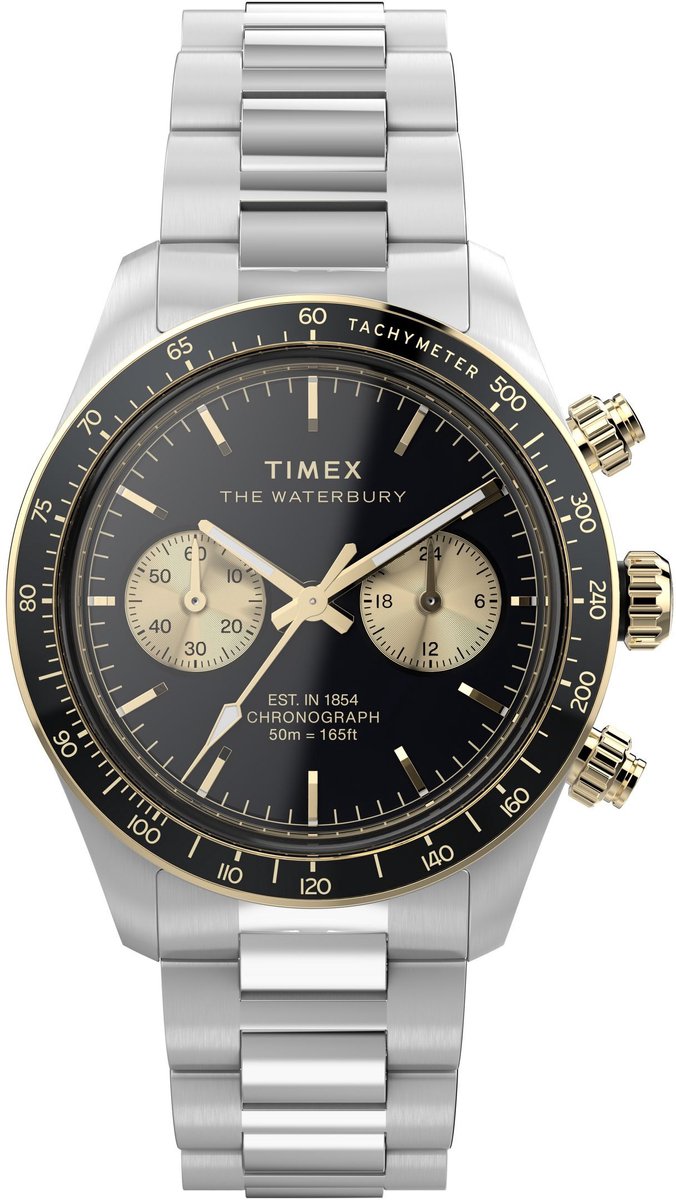 Timex Waterbury Heritage Chronograph Quartz Chronograaf Horloge Zilverkleurig Behuizing Van 100% Rvs En Armband 100% Rvs 39 mm TW2Y24000AJ