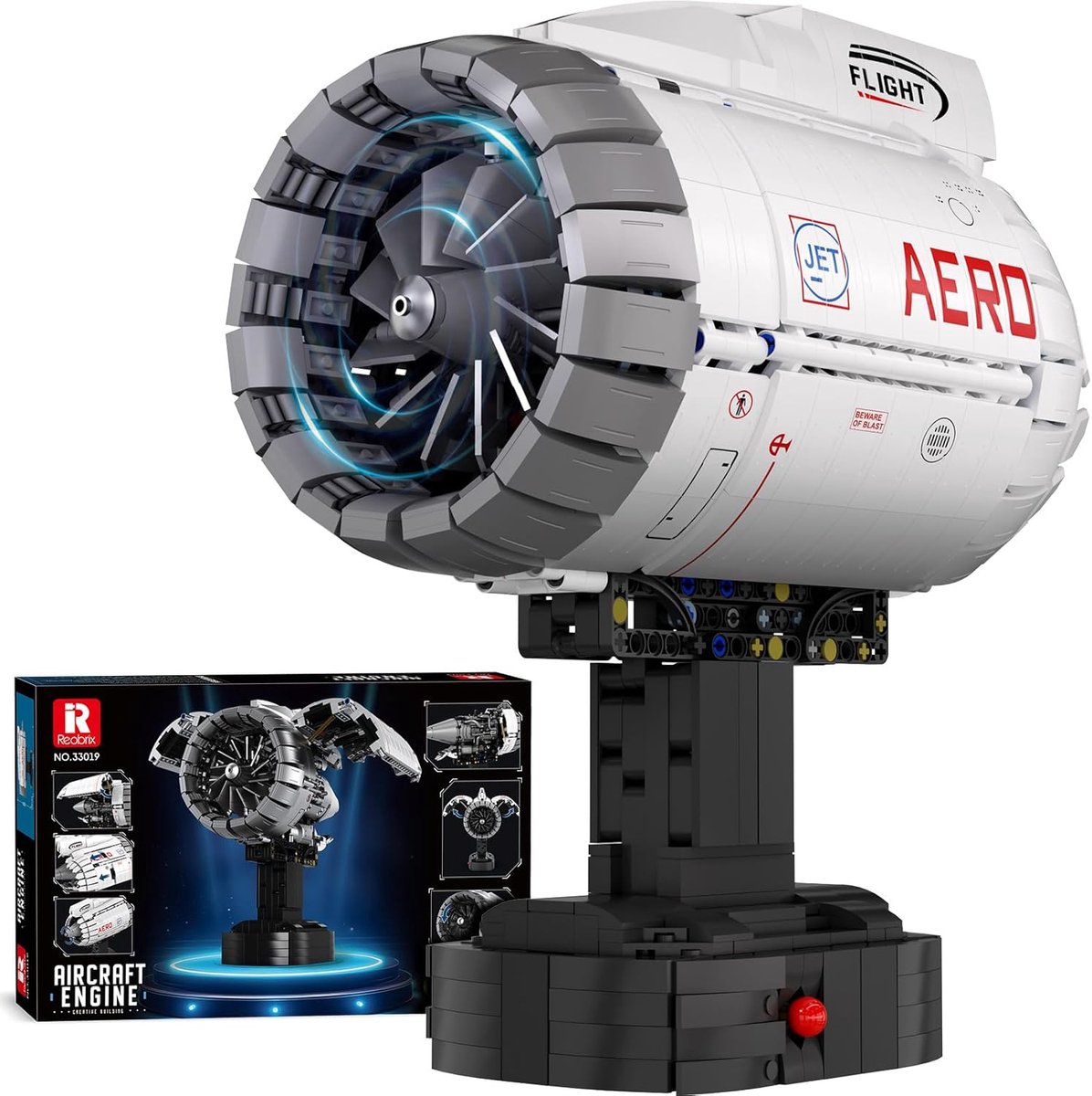 Reobrix - 33019 Vliegtuig Motor bouwset | Classic contructie modelbouw | Technische educatief speelgoed voor volwassenen | DIY creator motorisch decoratie geschikt voor Lego | Bouwdoos met 1813 bouwstenen