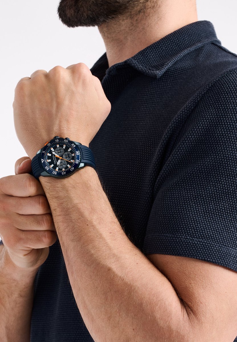 Nautica Nautica One Quartz Analoog Horloge Blauw Material 100% Roestvrij Staal 100% Siliconaarmband 48 mm NAPNOF501