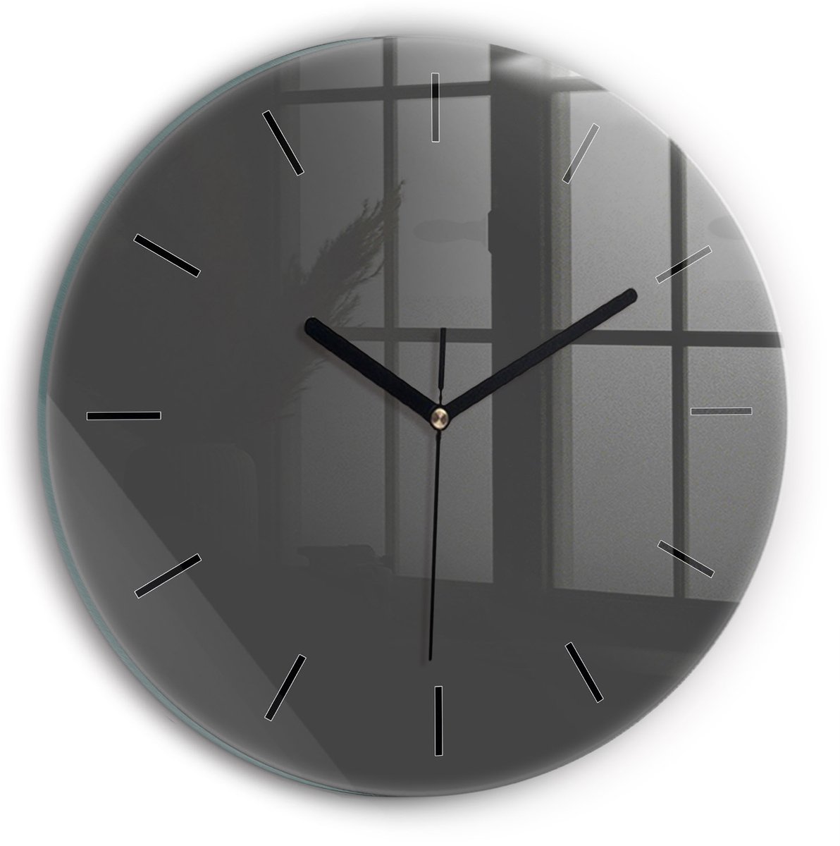 Wallfluent Wandklok - Grijs Ronde Glas Klok - 30 cm x 30 cm - Grijs Wandklok - Zwarte Handen - Wandklok Zonder Cijfers - Stille Wandklok Slaapkamer - Ronde Glazen Klok - Minimalistisch Wandklok - Ronde Glazen Wandklok