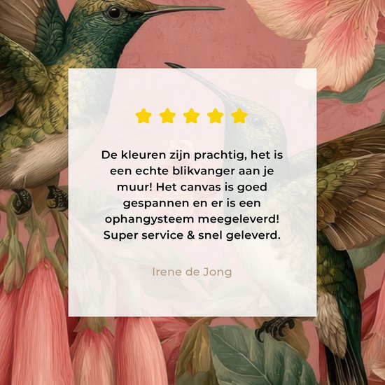 Tableau sur toile 120x80 cm - Décoration murale Colibris - Fleurs - Vert - Rose - Décoration murale salon - Décoration chambre - Accessoires chambre - Peintures sur toile