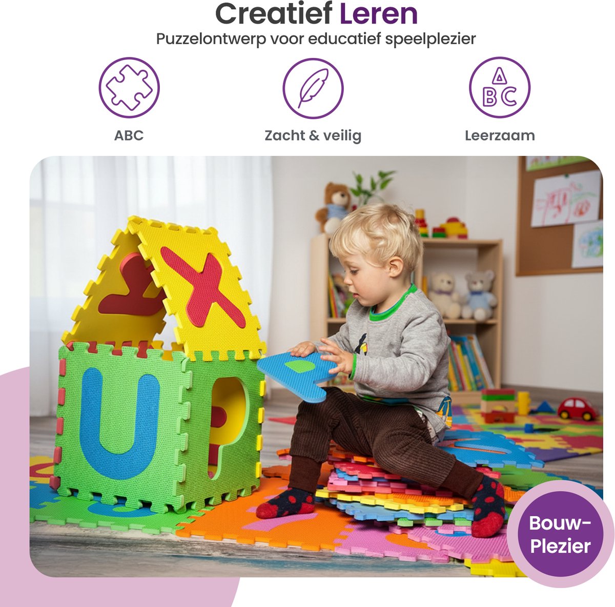 Gofun Speelmat Baby XL - 180x180cm – Speelkleed - 86-delige Puzzel – Foam – Opvouwbaar – Tegels – Speeltapijt – Multicolor — afbeelding 2