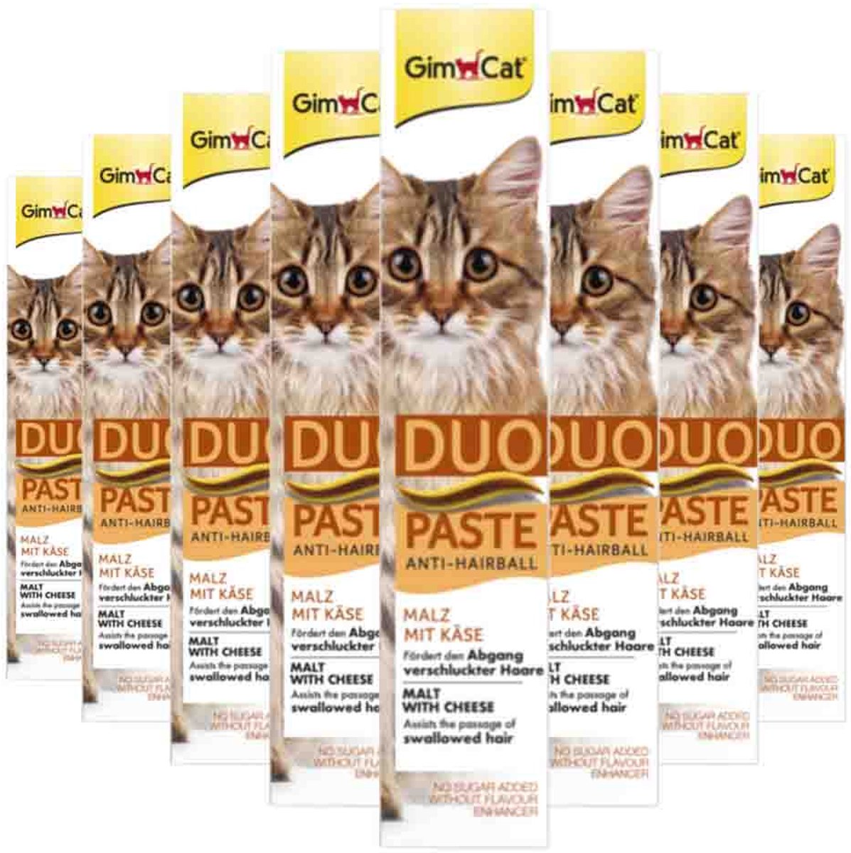 8x GimCat Anti-Hairball Duo-Paste Kaas - Mout 50 gr