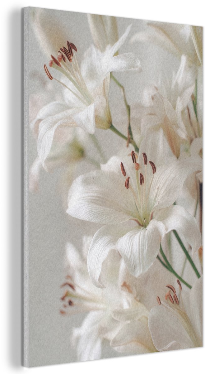 Akoestisch wandpaneel 40x60 cm - Vilt schilderij Lelies - Boekte - Wit - Meeldraden - Akoestische panelen - Geluidsdempende wanddecoratie - Geluidsisolatie woonkamer - Muurdecoratie geluidspanelen