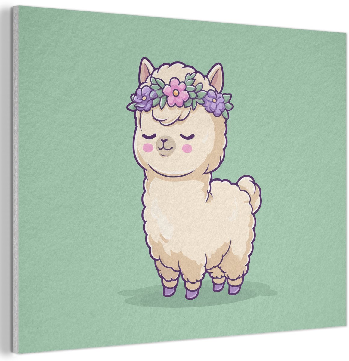 Akoestisch wandpaneel 40x30 cm - Vilt schilderij Alpaca - Groen - Bloemendiadeem - Akoestische panelen - Geluidsdempende wanddecoratie - Geluidsisolatie woonkamer - Muurdecoratie geluidspanelen