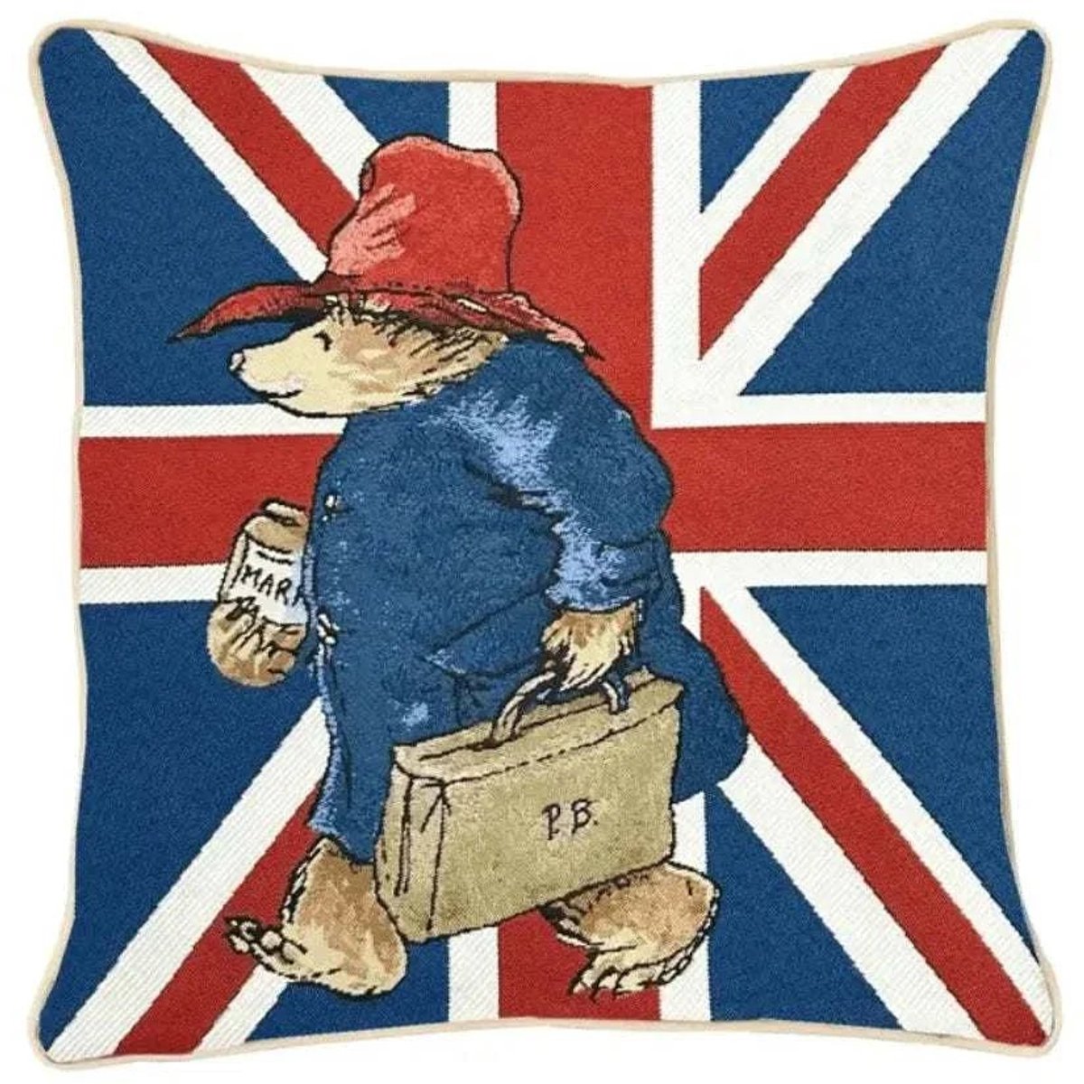 Kussenhoes - Luxe gobelinstof - Paddington Bear - Beertje Paddington met Engelse vlag - 45x45 cm