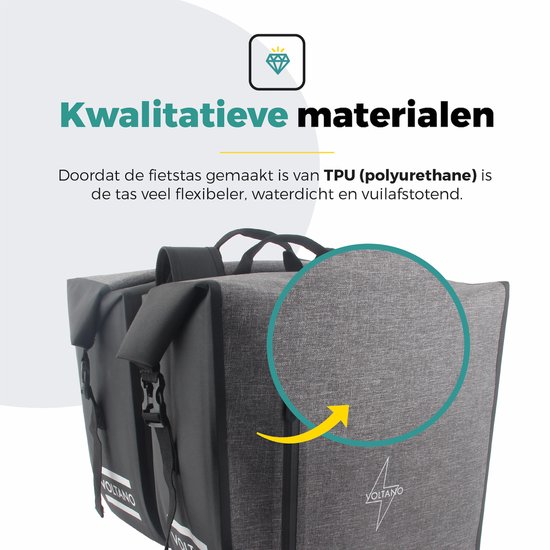 Voltano Dubbele Fietstas Rolltop Luxe E-bike - Zwart / Grijs - 48 Liter - 100% Waterdicht - Fietstassen Elektrische Fietsen van Voltano — afbeelding 2