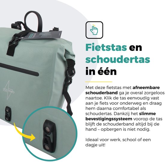 Voltano Enkele Fietstas Set E-bike - Mint Groen - 2 x 23 Liter - Gratis Schouderband - 100% Waterdicht - Fietstassen Elektrische Fietsen van Voltano — afbeelding 3