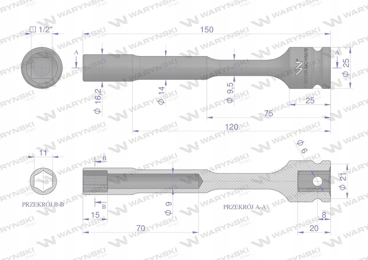 Slagdoppenset 1/2" 11mm CrMo 150mm Lang Zeskant