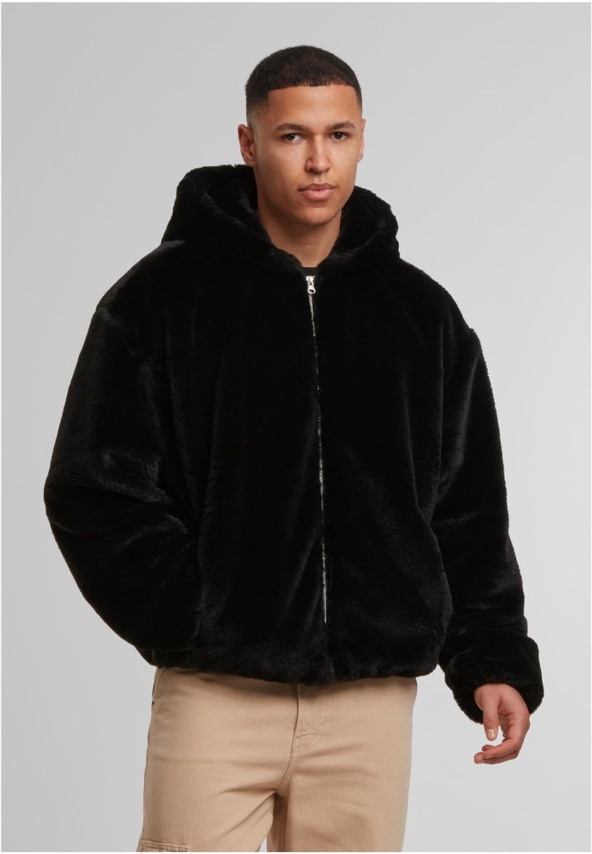 Urban Classics Full Zip Faux Fur Hoodie Heren Trui met capuchon – M Zwart