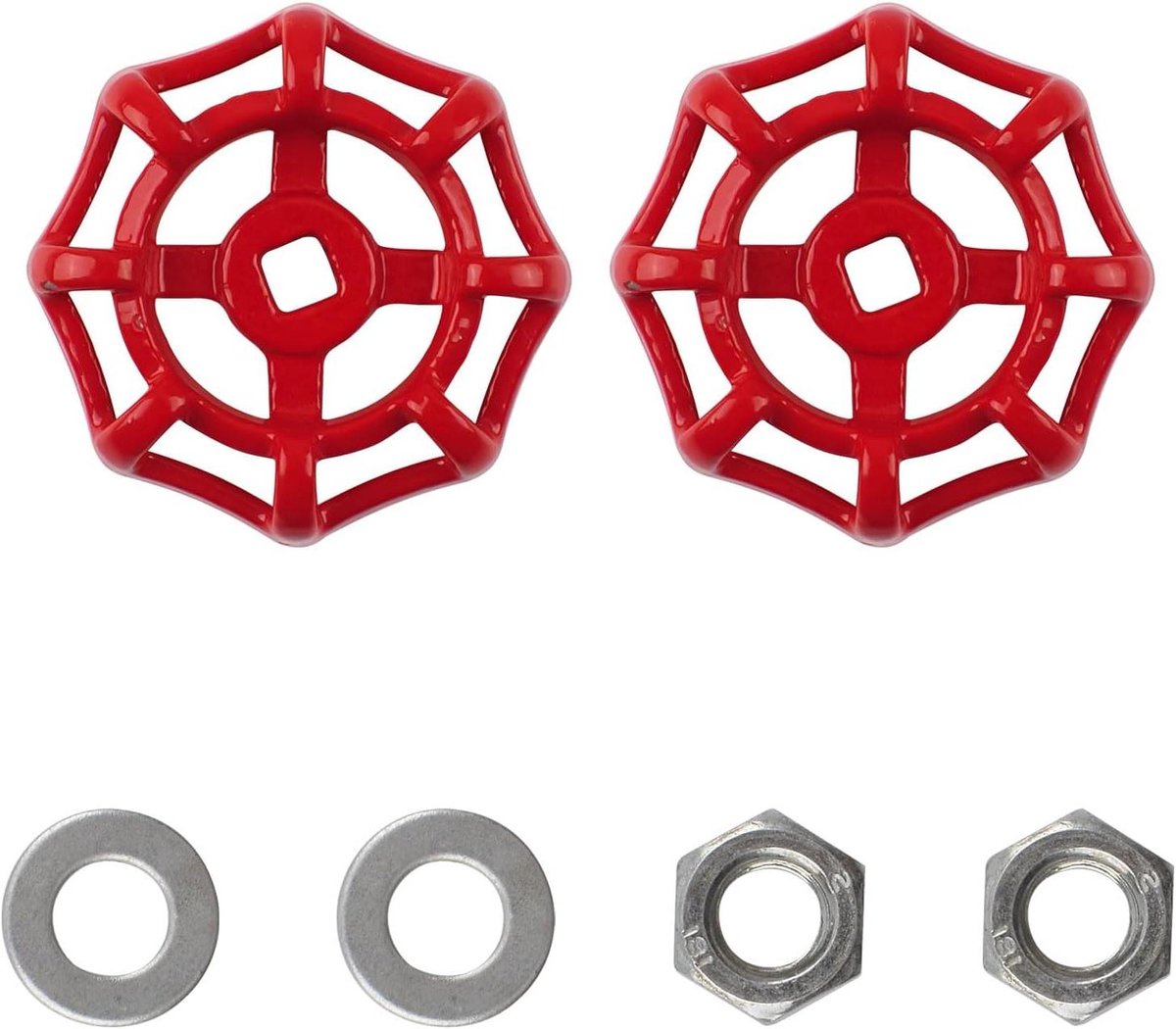 Provento - Metalen buitenkraan handvaten, set van 2, gietijzeren handwielen vervanging, vierkante aansnijding 7 x 7mm, wiel diameter 63mm