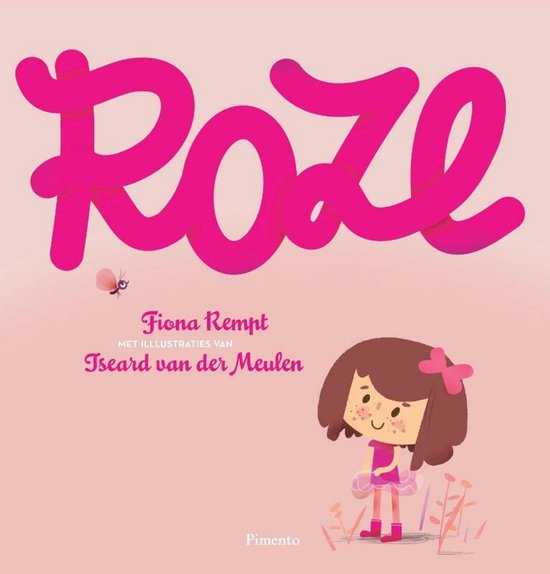Boekomslag 'Roze' met illustratie van een meisje met een strik in haar bruine haar.