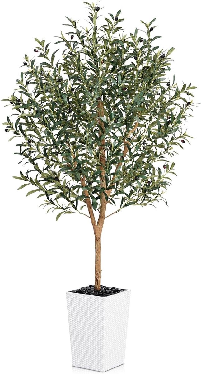 Provento Grote kunstmatige olijfboom 180 cm voor binnen en buiten - Kunstboom met pot - Decoratie voor huis en balkon. Bruin