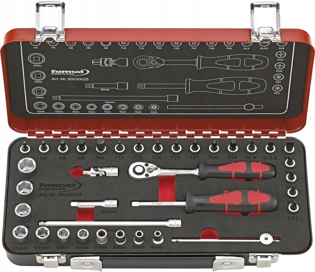 FORMAT 36-delige 1/4" dopsleutelbitset met rate
