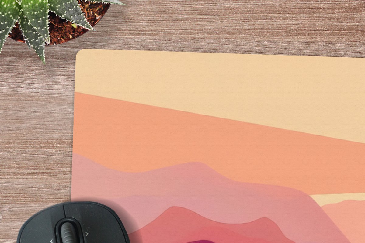 Muismat XXL 90x30 cm - Bureau onderlegger - Bureau mat Bergen - Abstract - Zonnestralen - Roze - Bureaumat - Gaming mousepad xl - Bureaulegger groot - Computer deskmat
