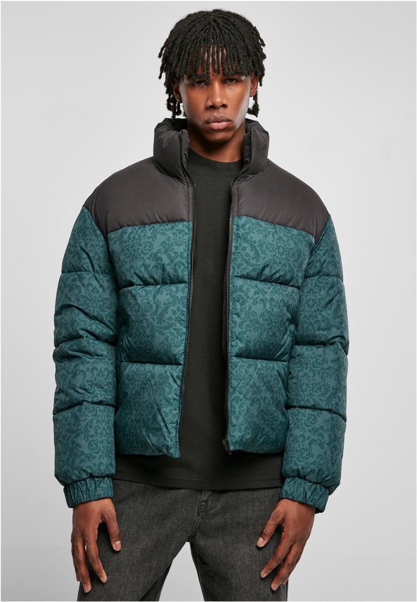 Urban Classics AOP damast Retro Gewatteerd jack XL Groen