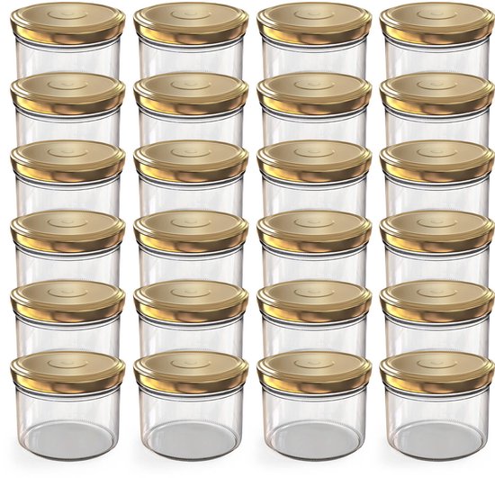 Oputec 24x 230ml inmaakpotten / voorraadpotten TO Ø 82 mm– glazen jampotten – metalen schroefdeksel goud – conservenpotten