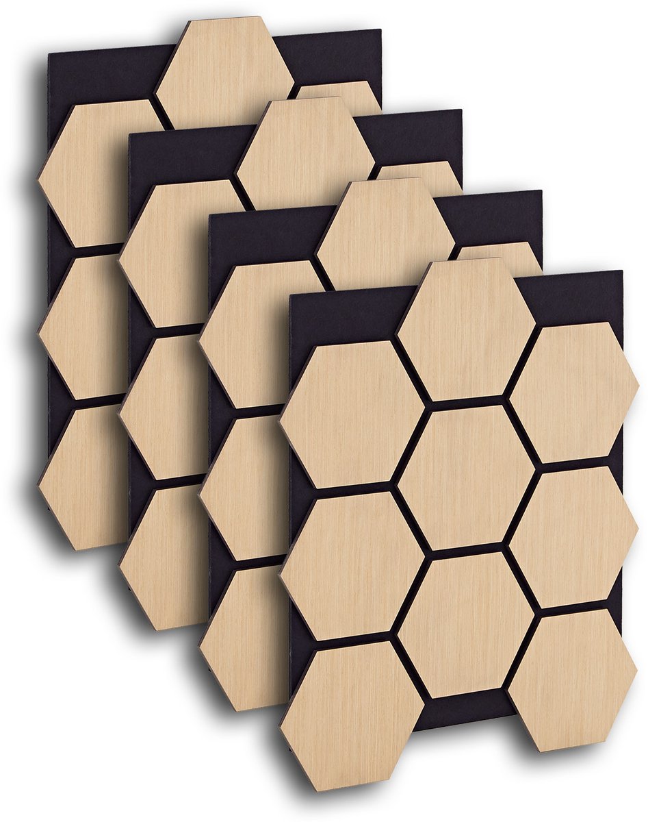 Homestyle4u akoestisch paneel - 4 stuks - naturel - zeskant