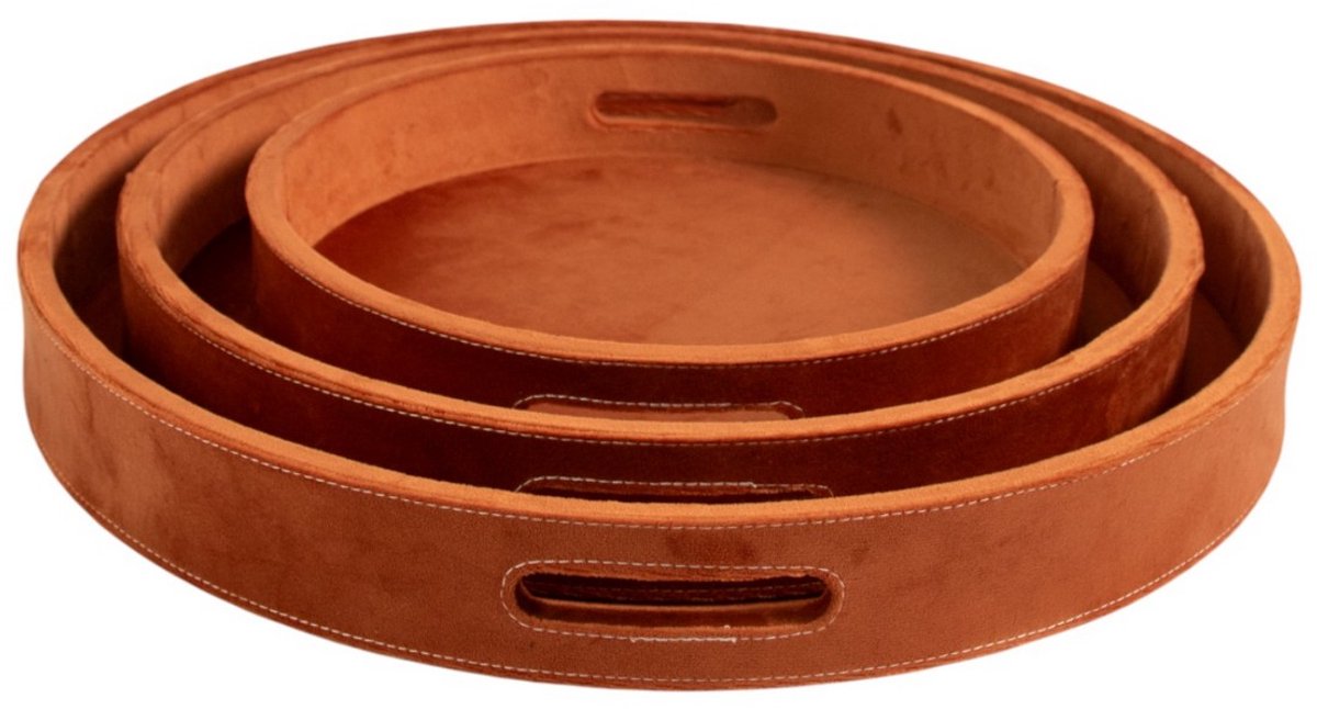 Dienbladen rond fluweel terra oranje dia 30, 38, 45 cm (set of 3)