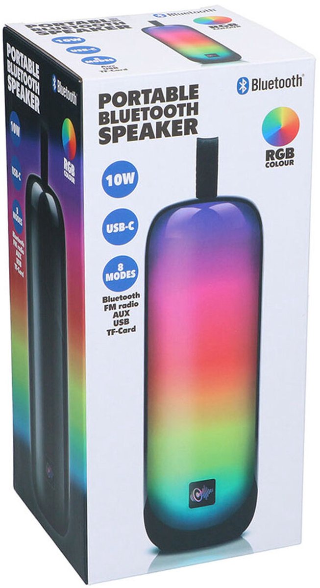 Bluetooth Speaker met RGB Licht - Draagbare Partybox 2.5 Uur Batterijduur - Party Speaker met USB-C, Aux en TF-Kaart - Licht in 8 Verschillende Kleuren - 8,5 x 8,5 x 24,5 cm van Lifa Living — afbeelding 5