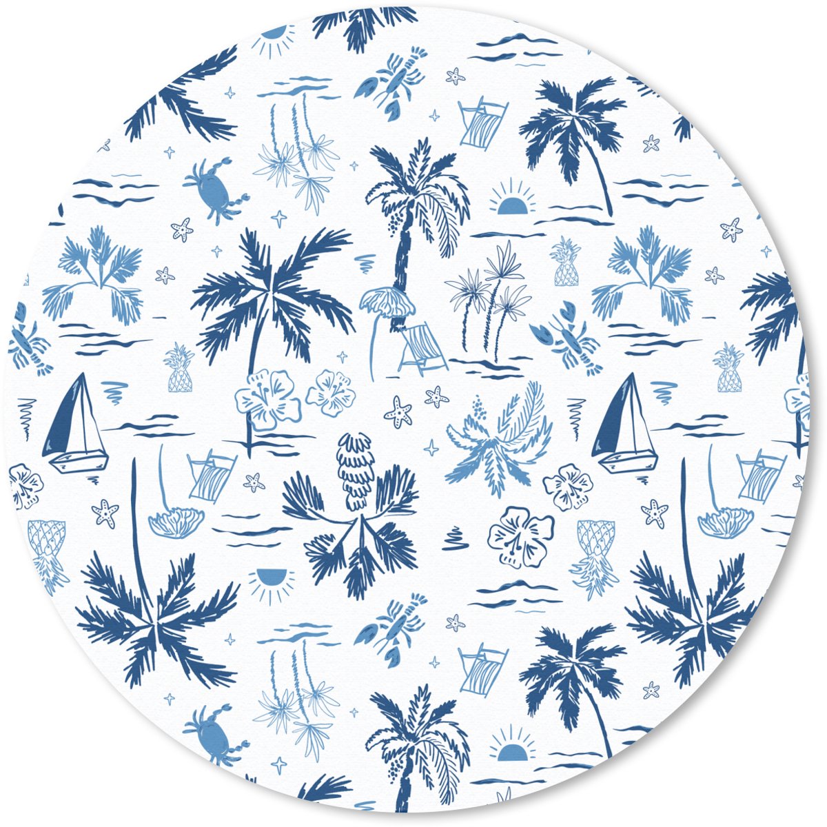 Muismat rond 20x20 cm - Mousepad Zee - Strand - Blauw - Wit - Ronde muismatten