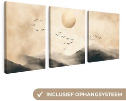 Ensemble de peintures sur toile 180x80 cm - Triptyque de Décoration murale - Paysage - Japandi - Beige - Vogels - Décoration murale salon - Décoration chambre - Accessoires chambre - Peintures sur toile