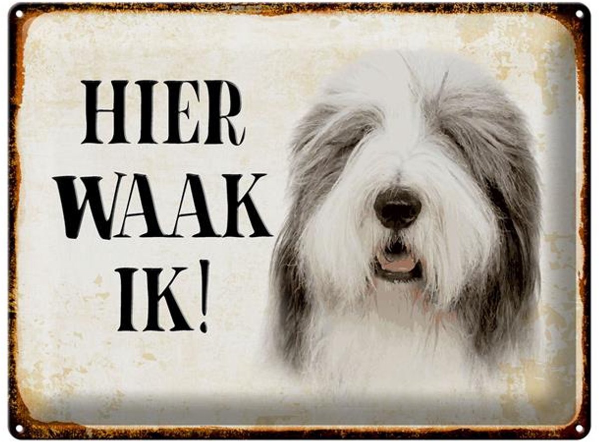 metalen bord zeggende 40x30cm nederlandse hier Waak ik Bobtail hond decoratie