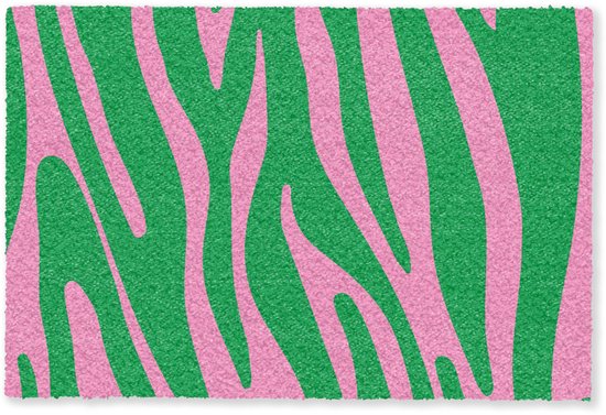 Paillasson 60 x 40 cm - Paillasson d'entrée imprimé zèbre - Rose - Vert - Imprimé animalier - Coloré - Tapis d'intérieur - Paillasson - Paillassons imprimés