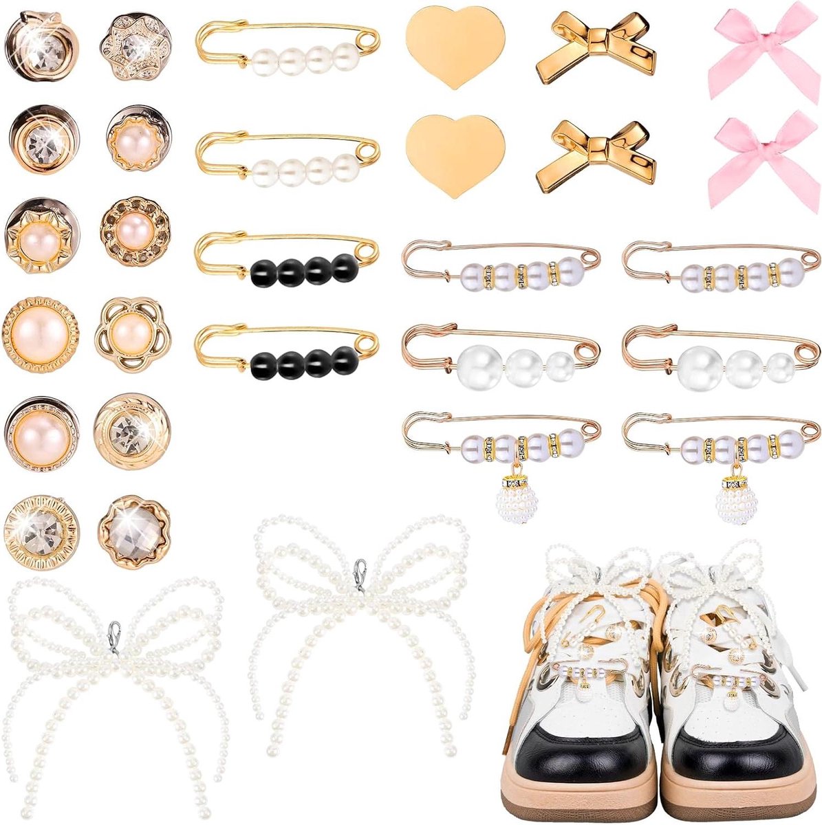 Allecto plus Schoenbedels Sneakers 30 Stuks Parels Strik Clips Schoenveterbedels Schoensieraden Vrouwen
