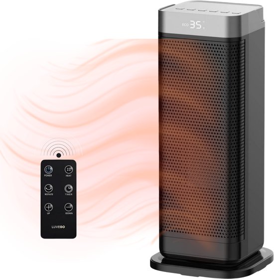 Luvego Elektrische Kachel 2000W Keramische Ventilatorkachel | Met afstandsbediening en timerfunctie | Extra lange kabel