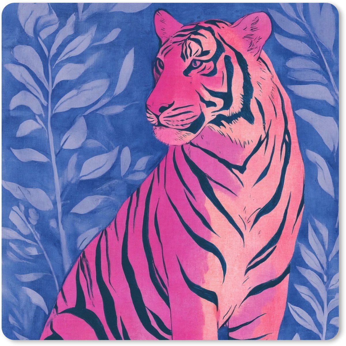 Muismat XXL 40x40 cm - Bureau onderlegger - Bureau mat Tijger - Roze - Bladeren - Jungle - Bureaumat - Gaming mousepad xl - Bureaulegger groot - Computer deskmat