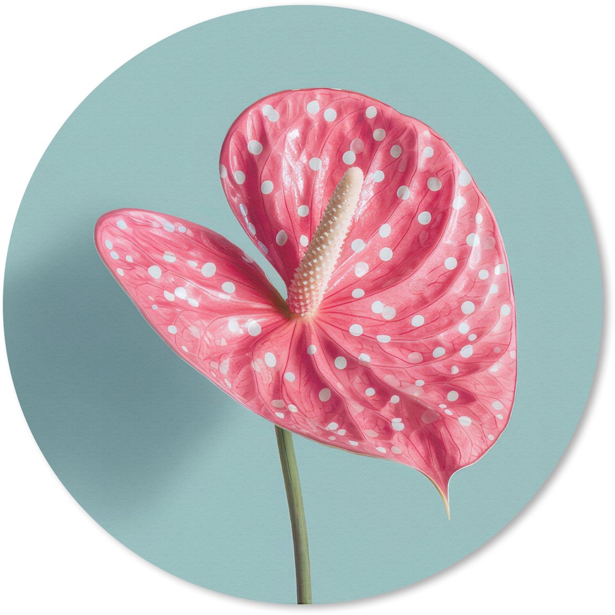 Muismat rond 30x30 cm - Mousepad Blad - Anthurium - Stippen - Roze - Ronde muismatten